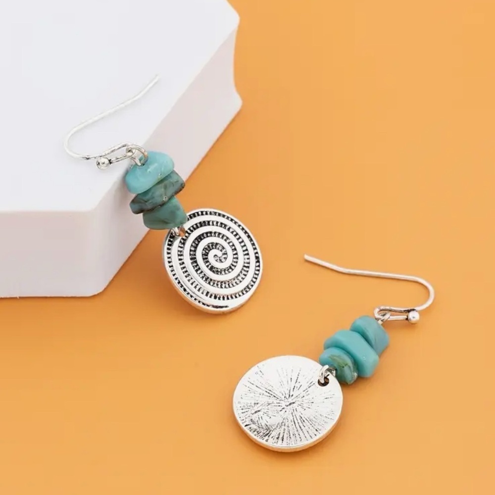 Vintage Silver and Turquoise Spiral Earrings